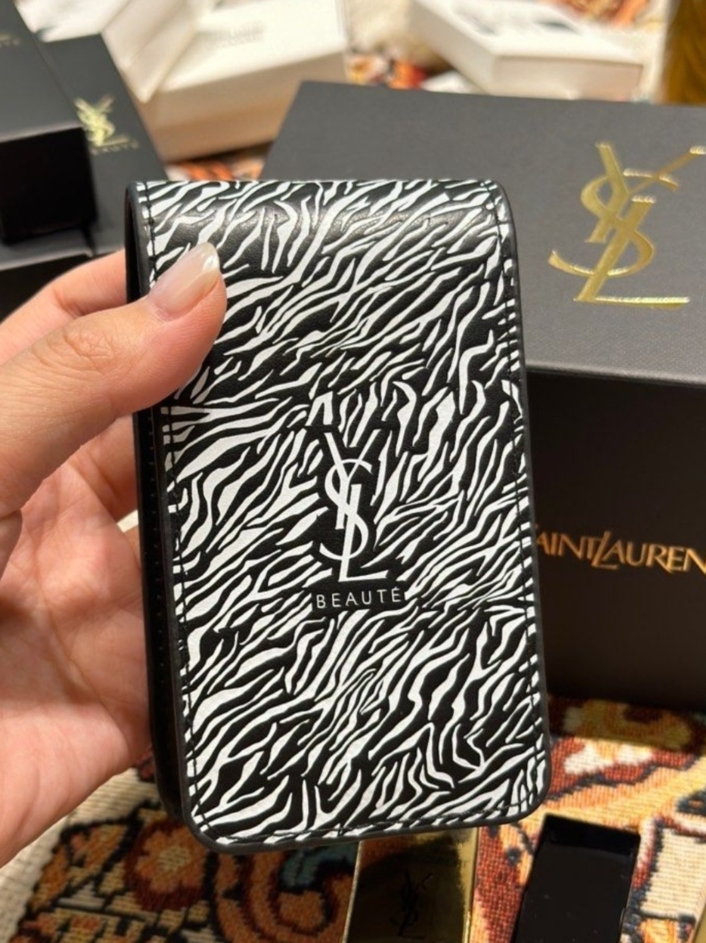 Authentic Yves Saint Laurent (YSL) Beauté Zebra Lipstick Pouch with Mirror